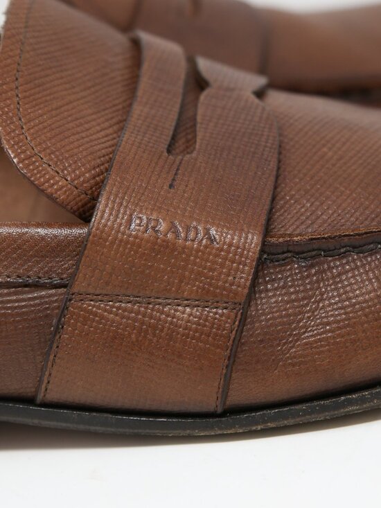 PRADA Mens Brown Leather Slip On Penny Loafers Size US 9 || UK 10 Milano Driving main image 8